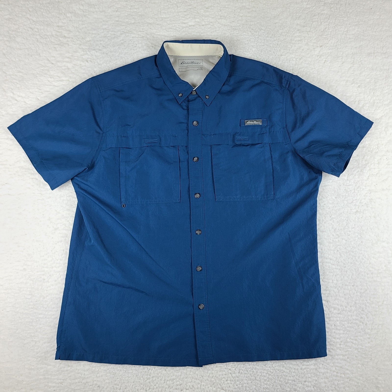Eddie Bauer Shirt Mens Xl Blue Vented Sahara Outdoor Button Up Short Sleeve